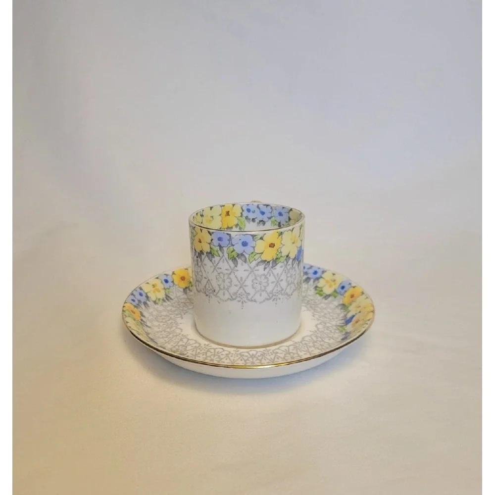 Vintage Crown‎ Staffordshire Demitasse Set Yellow Blue Flowers